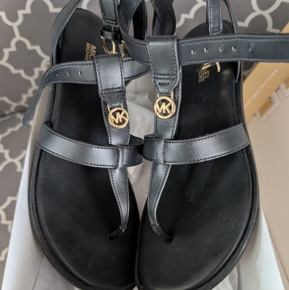 Michael Kors Black Sandals with Gold Accents